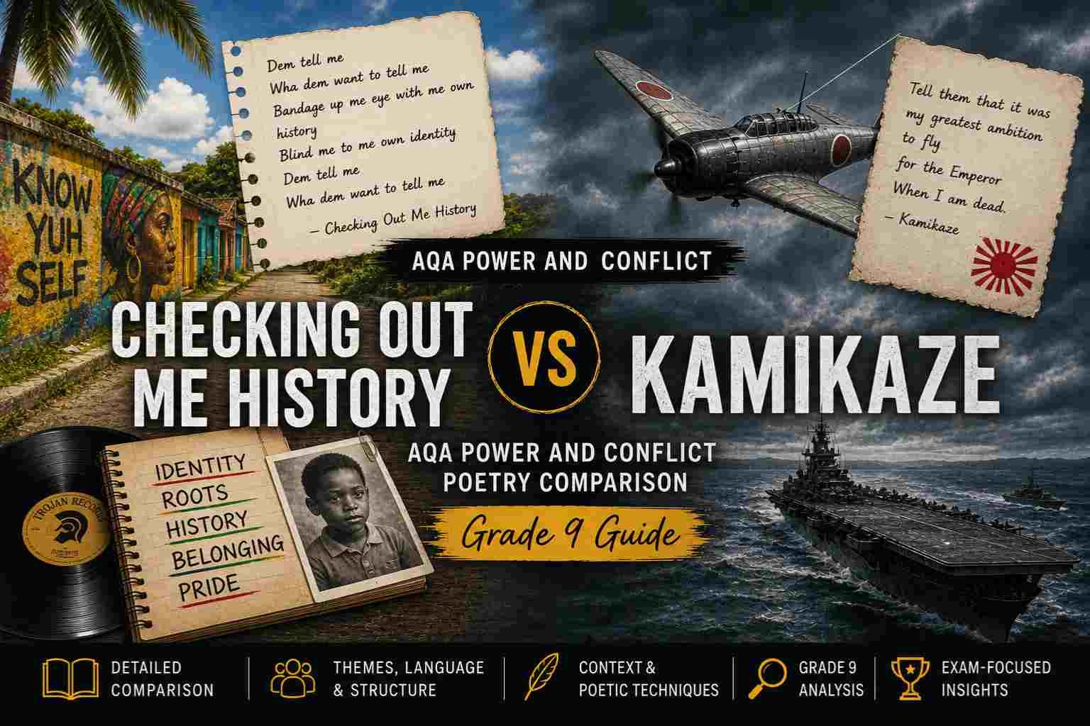 Checking Out Me History vs Kamikaze: AQA Power and Conflict Poetry Comparison (Grade 9 Guide)