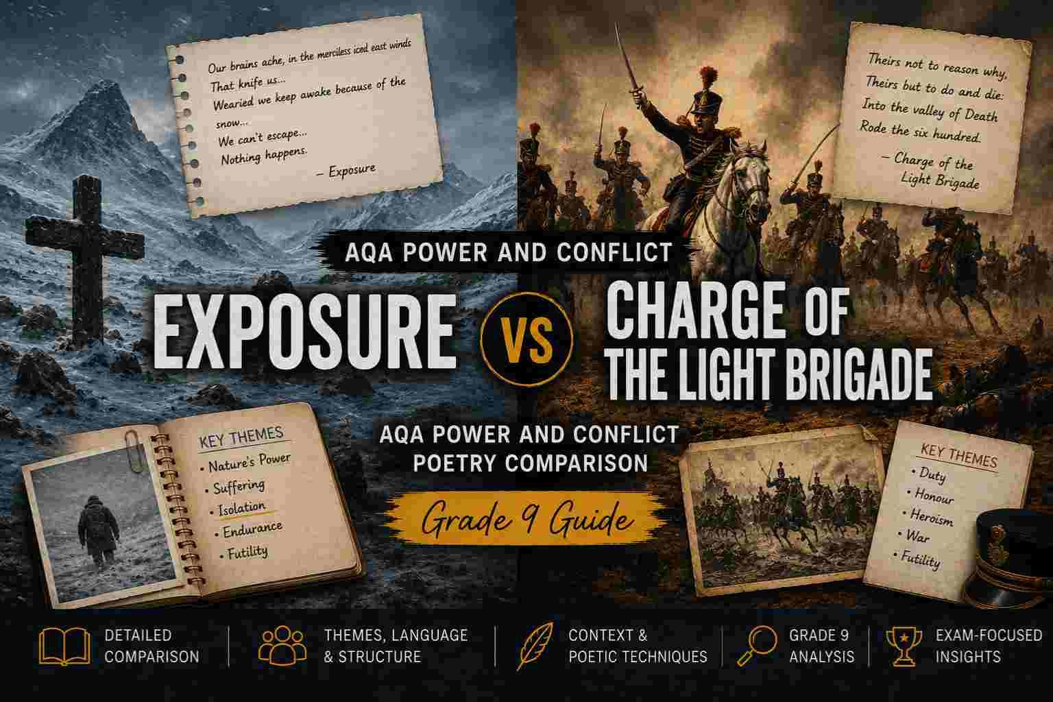 Exposure vs Charge of the Light Brigade AQA Power and Conflict Poetry Comparison (Grade 9 Guide)