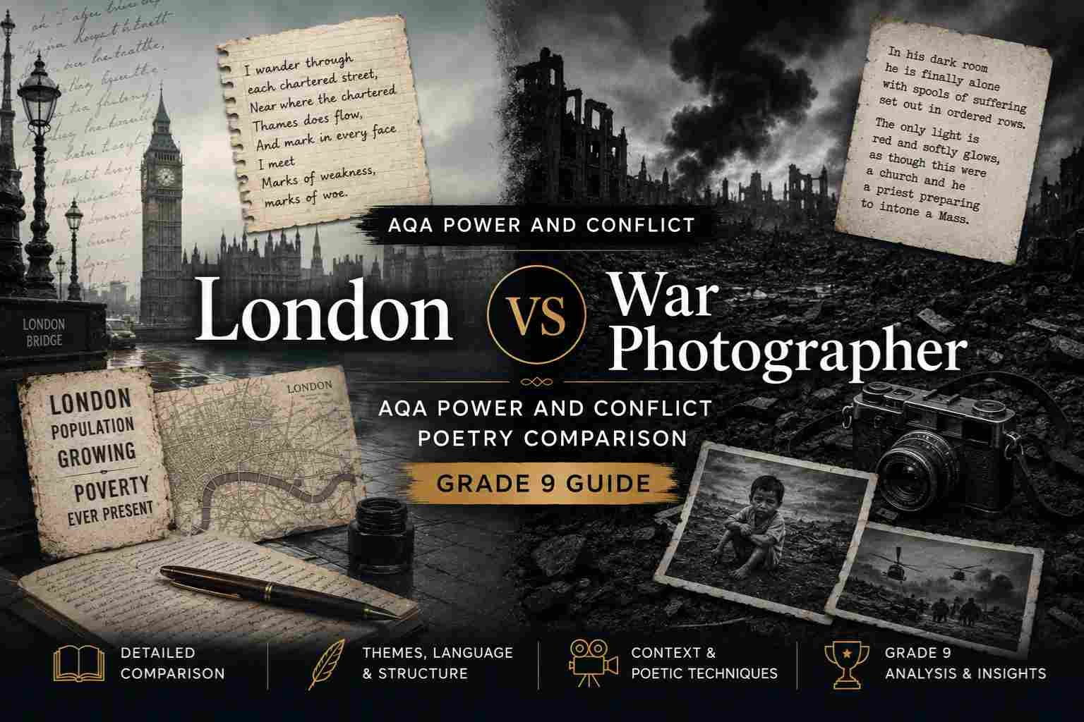 Home Main 11 London vs War Photographer AQA Power and Conflict Poetry Comparison (Grade 9 Guide)