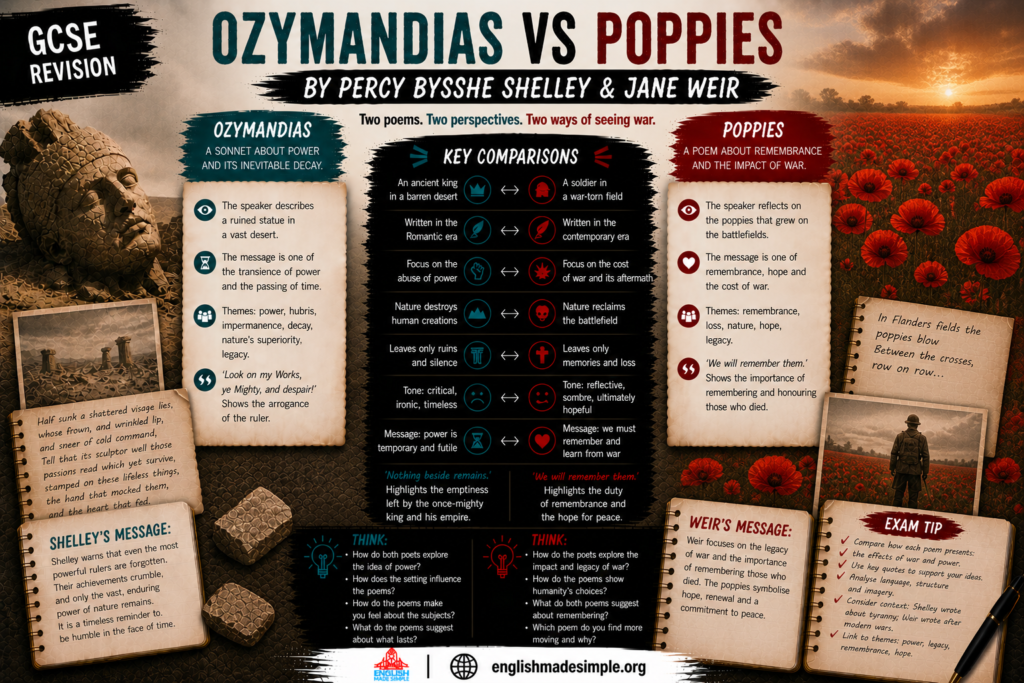 Ozymandias vs Poppies: AQA Power and Conflict Poetry Comparison (Grade 9 Guide) 6 Ozymandias v Poppies