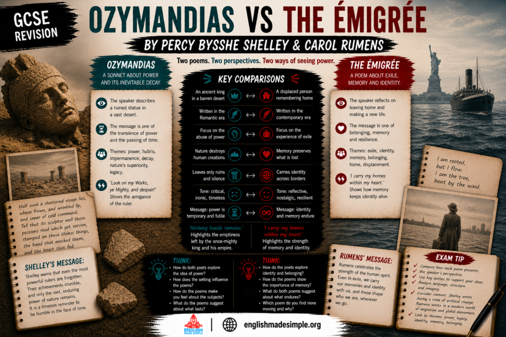 Ozymandias vs The Émigrée: AQA Power and Conflict Poetry Comparison (Grade 9 Guide) 10 Ozymandias v The Emigree