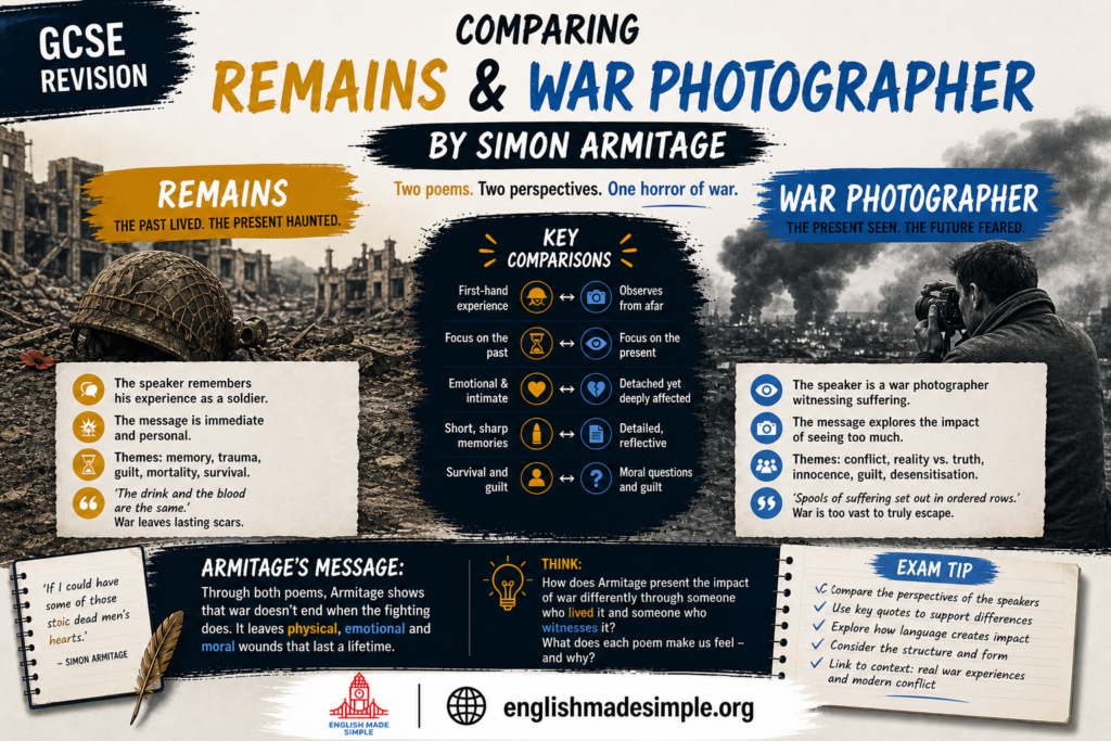 Remains vs War Photographer: AQA Power and Conflict Poetry Comparison (Grade 9 Guide) 5 Remains and War Photographer
