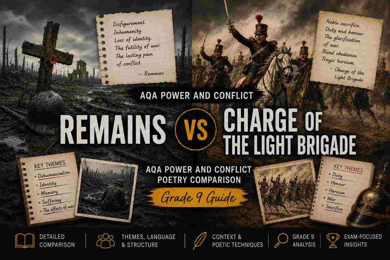 Remains vs Charge of the Light Brigade AQA Power and Conflict Poetry Comparison (Grade 9 Guide)