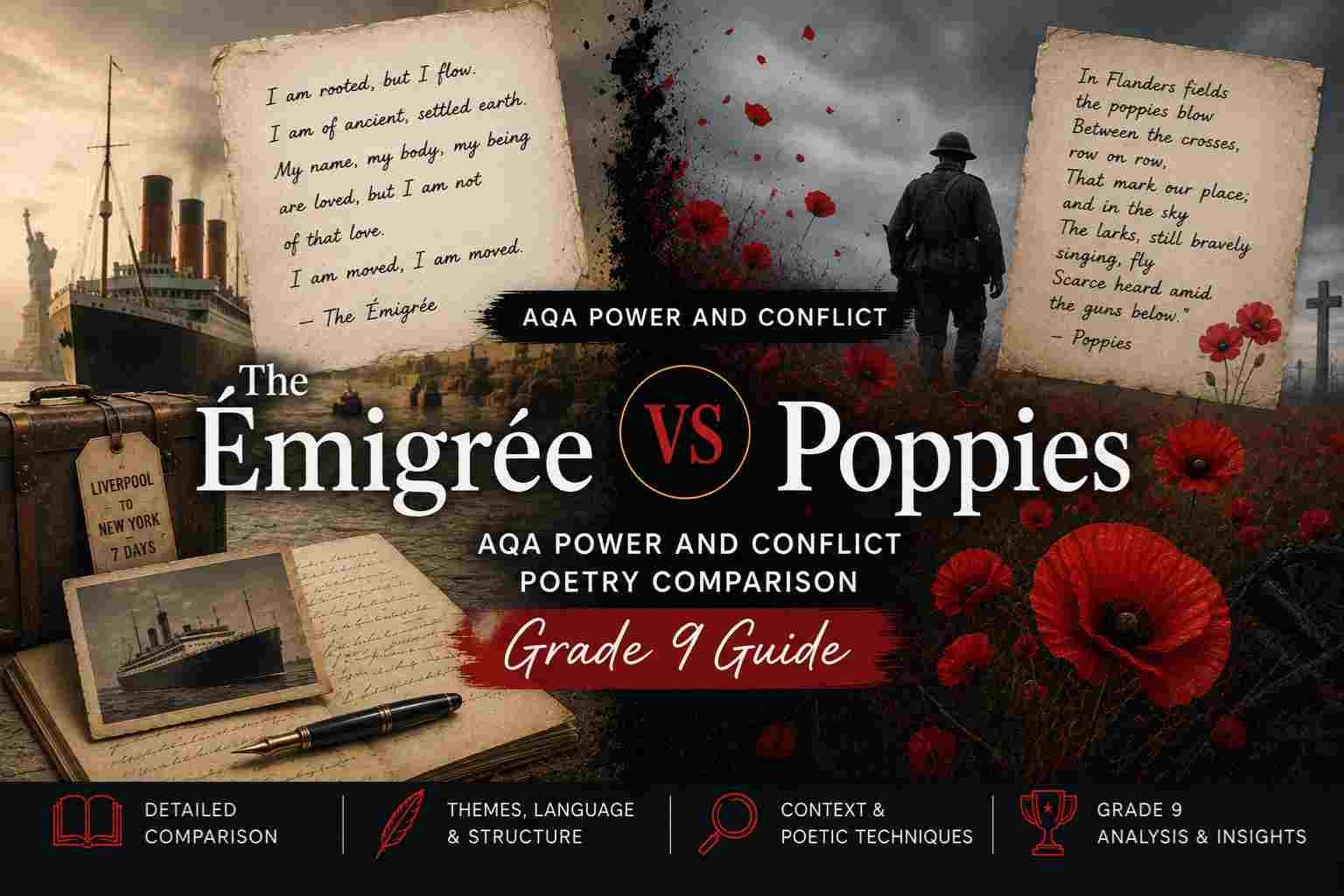 The Émigrée vs Poppies AQA Power and Conflict Poetry Comparison (Grade 9 Guide)